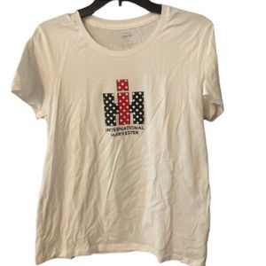 NWOT International Harvester white T-shirt, red and black polka dot IH, Size XL